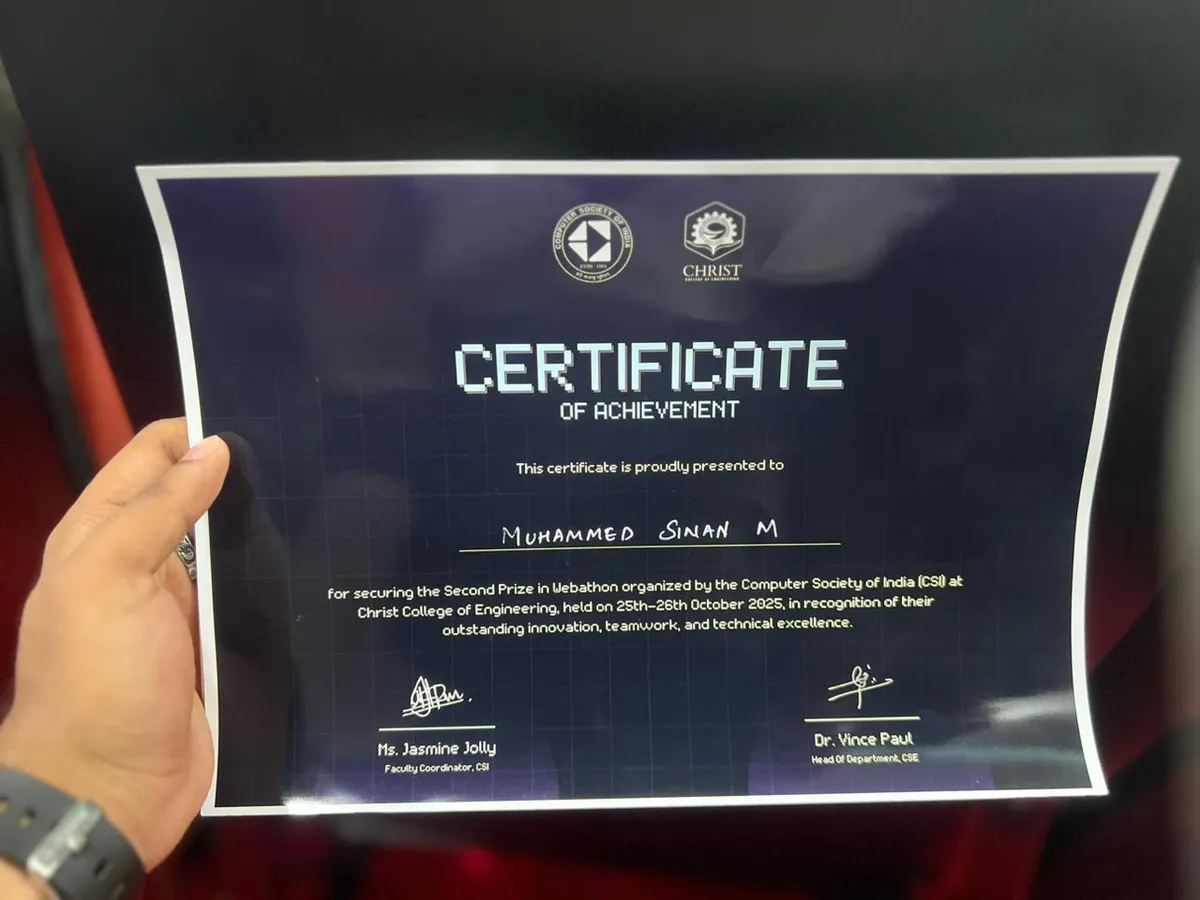 CSI Webathon 2nd Prize